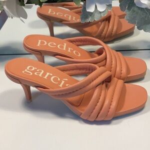 Pedro Garcia Peach Heeled Mules with Kitten Heel